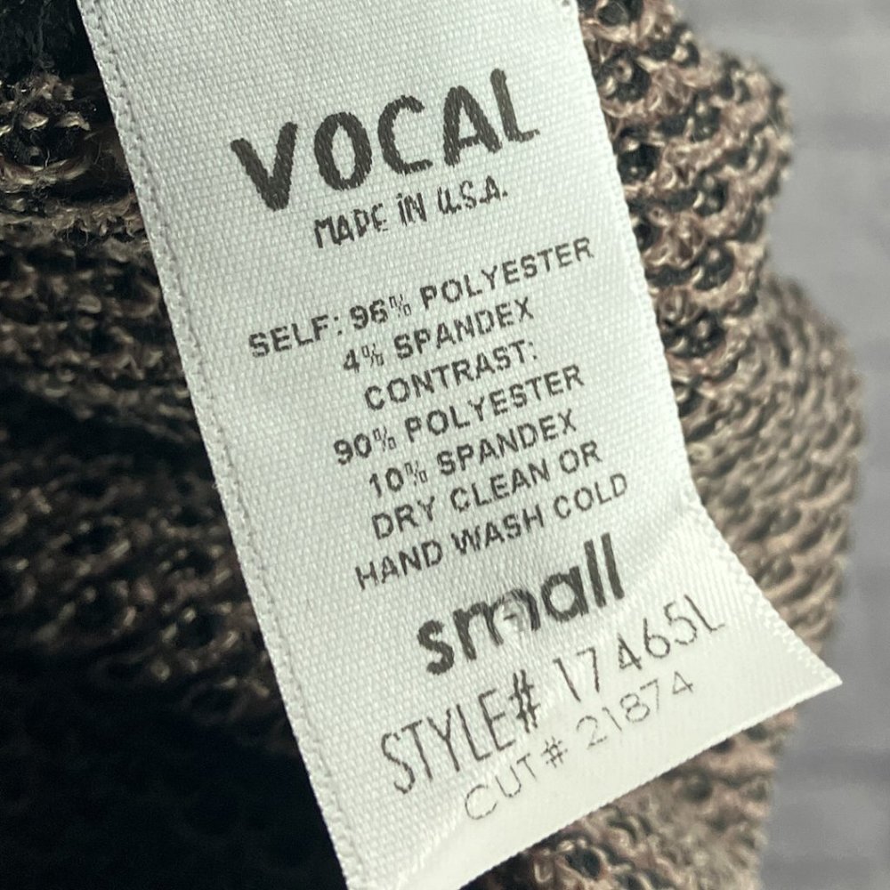 Vocal USA Small S Brown Black Thermal Waffle Knit Rhinestone Shoulder Bling Top - Picture 4 of 5